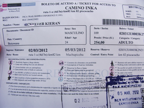To South America - Inca Trail ticket